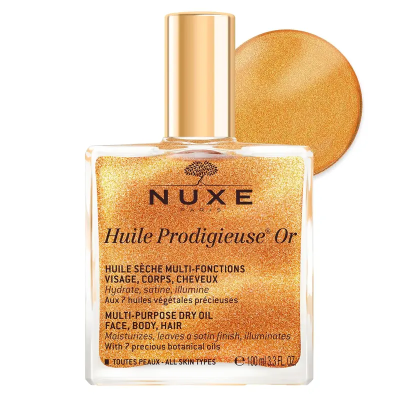 NUXE Golden Glow Dry Oil - Face, Body & Hair Shimmer - Huile Prodigieuse Shimmer 3.3 Fl Oz
