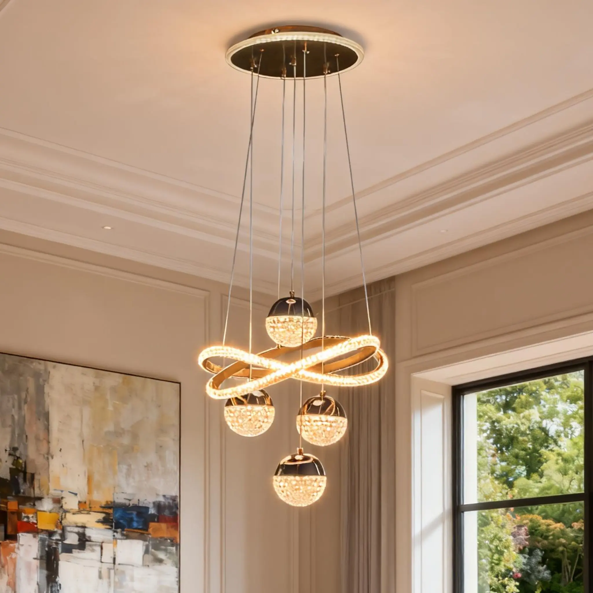 16-Inch Modern Gold LED Pendant Light with Adjustable Cords for Dining Room, Kitchen Island & Hallway 16-Inch Modern Gold LED Pendant Light with Adjustable Cords for Dining Room, Kitchen Island & Hallway