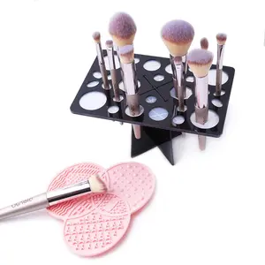 Makeup Brush Cleaning Kit - Silicone Clover Shaped Mat, 28-Hole Drying Rack and Brush Holder for Beauty Tool Maintenance
