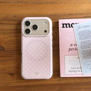 Magnetic Round Edge Dual Layer Polka Dot Protective Phone Case Cover for Apple iPhone 17 Pro Max, Fashionable Creative Design, Simple Elegant Style