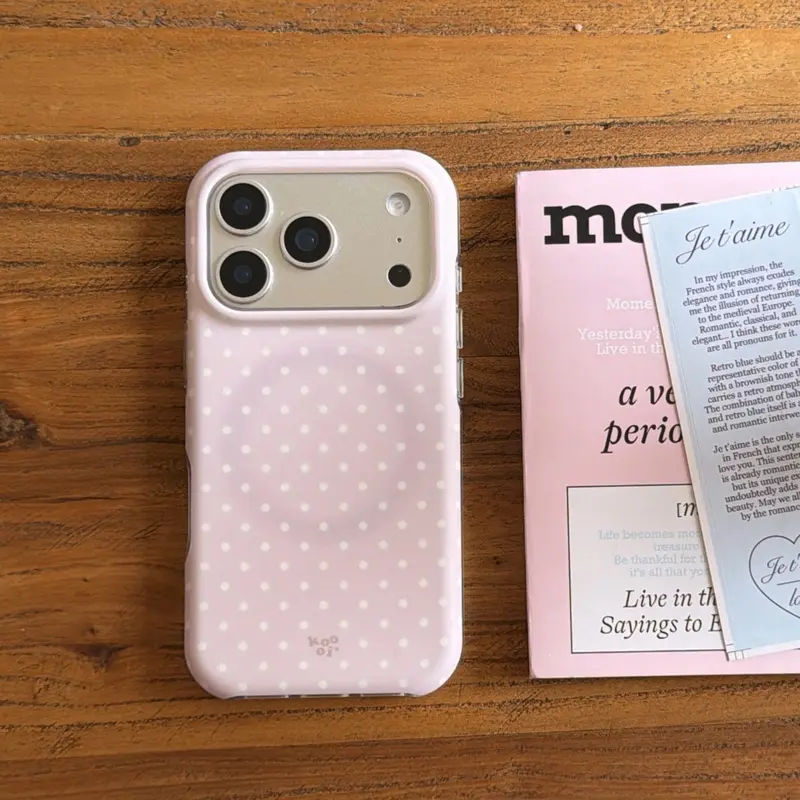 Magnetic Round Edge Dual Layer Polka Dot Phone Case for Apple iPhone 18 Pro Max, Fashionable French Style, Elegant Design, Protector