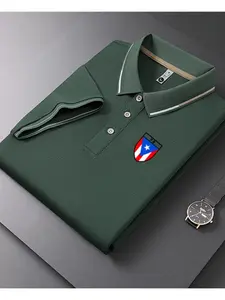 Men's Casual Summer Print T-Shirt, Fashion Short Sleeve Top, Geometric Design, Lightweight Breathable Polo Shirt