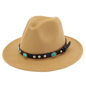 Unisex Wide Brim Fedora Hat – Classic Felt Panama Jazz Cap with Stylish Turquoise Strap & Belt Buckle | Vintage Western Boho Chic Fashion | Perfect for Men & Women, Travel, Festival, Streetwear & Everyday Outfits