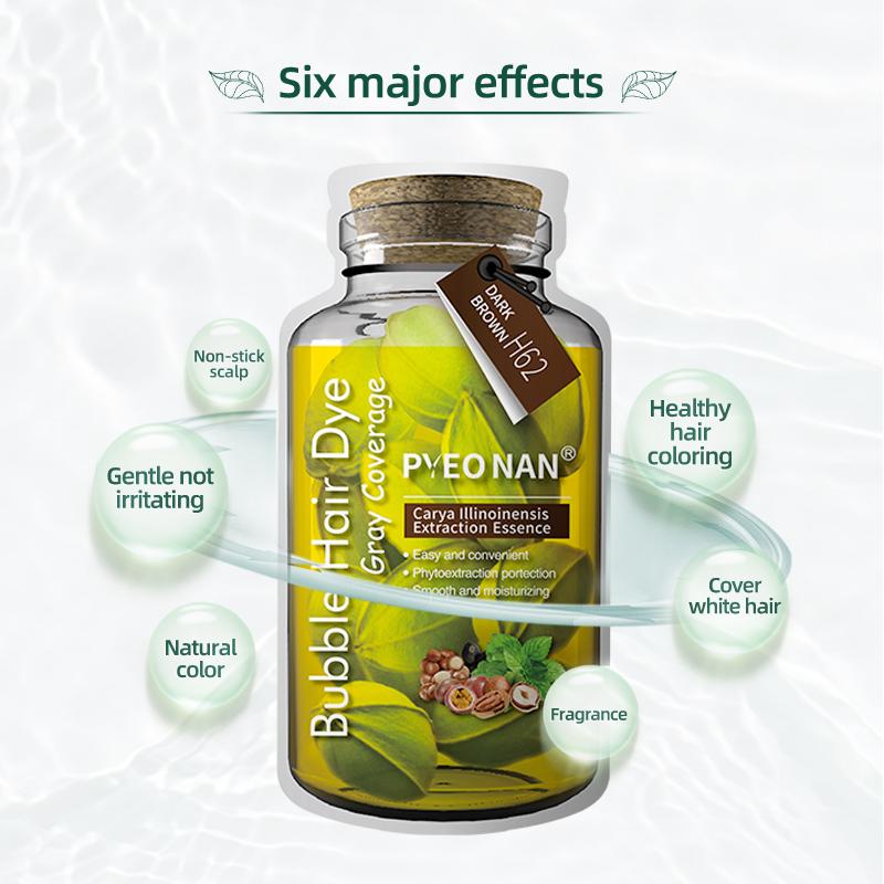 PYEONAN Unisex Bubble Hair Dye, Ammonia-Free, Natural Plant Extracts, 2-in-1 for Gray Coverage and Hair Care, Gray Hair Turns into Black or Dark Brown with Herbal Ingredients, No Bleaching, 10 Bags Hair Color 5.6 Oz./160g