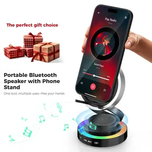 VANOTOM 5-in-1 Wireless Speaker Phone Stand with BT Speaker Power Bank RGB Light Foldable for All Phones Bluetooth 5.3 Technology Adjustable Stand Vibrant Ambient Lighting Perfect Gift Choice