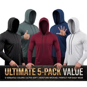 5 Pack Men's Long Sleeve Fishing Shirts with Hood UPF Sun Protection Quick Dry Athletic Tops