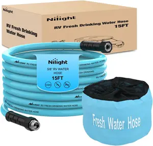 Nilight RV Water Hose 15FT Garden Drinking Hoses with Storage Bag Leakproof Anti-Kink 5/8" Inner Diameter Flexible Lightweight Freshwater Hose for RVs Campers Travel Trailer Boat Car Wash Accessories