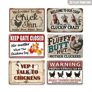 6-Piece Set Vintage Chick-Themed Metal Tin Signs - Rustic Farmhouse Wall Art Decorative Plaques For Chicken Coop / Farm Home Office Decor Home Decor Products Farmhouse Decoration Western Decor Decorating
