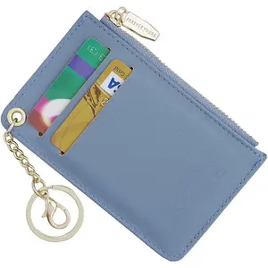 Small Wallets for Women Slim Leather Card Case Holder Wallet Coin Change Purse with Keychain