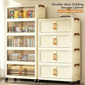(58cm Face Width) upgraded large capacity Multi-Layer Plastic Folding Storage Cabinet With Wheels, Bedroom wardrobe, storage box，Household Multi-layer Shelf, Ideal For Home, Office, Kitchen, Bathroom - Space-Saving And Easy To Assemble