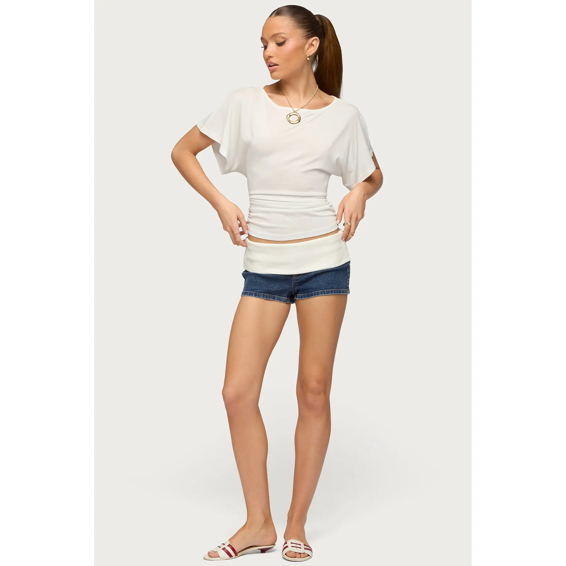 Contrast Foldover Denim Micro Shorts