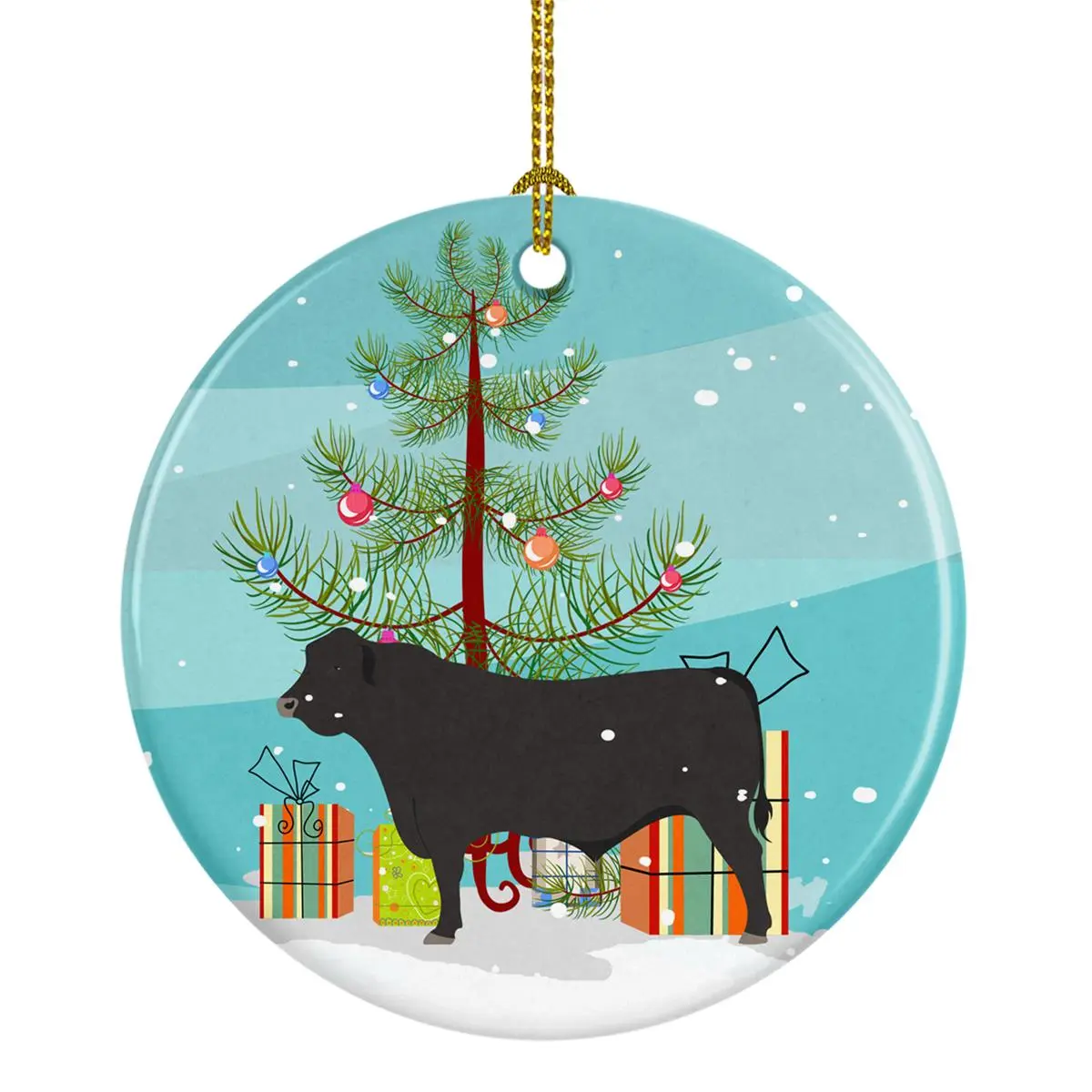 Black Angus Cow Christmas Ceramic Ornament
