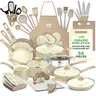 NutriChef 54-Piece Modern Aluminum Nonstick Cooking Set - Taupe Brown Sauce Pan, Soup Pot Set, Glass Lids, Nylon-Silicone Utensils, Knife, Gadgets, Cutting Board, Apron, Glove, Cool-Touch Handle - Gas, Electric, Induction Safe, Hand Wash Only