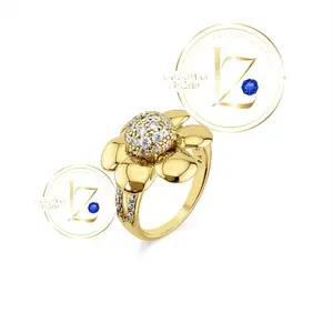 Ring Flower Shaped with Zircon - Gold-Toned Jewelry Featuring Sparkling Zircon Accents