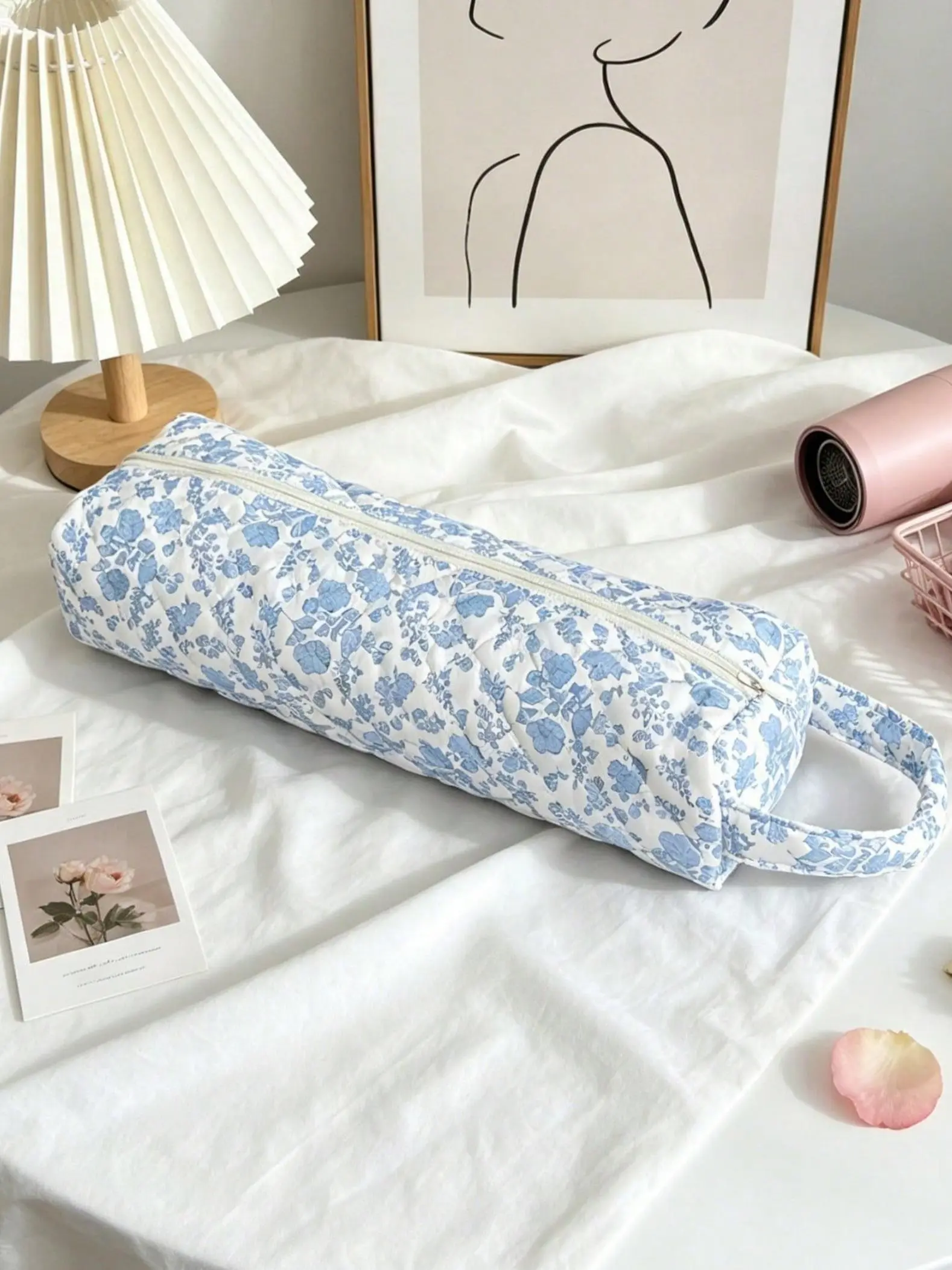 Large Capacity Stylish Floral Design Flower Pattern Hair Dryer Storage Bag, Cute Bear Hair Tool Organizer, Travel Portable Bag, Quilted Hair Dryer Box, Curling Iron Case