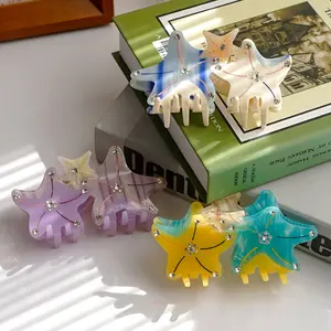 URRYKID Ocean Grip Colorful Starfish Acetate Hairpin High-Grade Stripes Spot Drill Stitching Hair Accessories Shark Clip