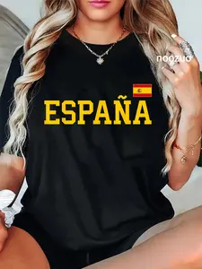 100% Cotton Spain T Shirt Women Men Spanish Flag Red Espa?a T-Shirt
