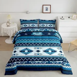 Boho Bedding Set Kids Southwestern Native Aztec Comforter Cover for Boys Girls Teens Southwest Native American Design Duvet Cover Blue Breathable Soft Lightweight Microfiber