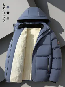 Winter Men's Thickened Fleece Cotton Jacket Hooded Coat Winter Warm Simple Casual Men's Outerwear Jacket Cotton Clothing Overcoat, Outdoor Warmth, Windproof Jacket, Thickened Coat, Minimalist Design, Men's Outerwear, Zipper Jacket, Men's Fashion, Everyday