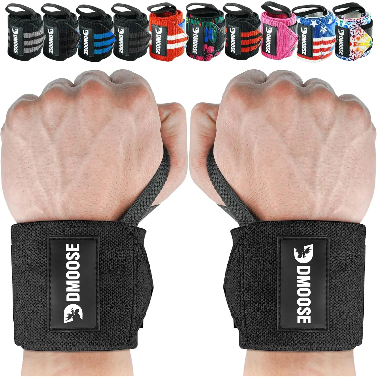 Dmoose Fitness Wrist Wraps for Weightlifting - IPL Approved Premium Lifting Wrist Straps with Thumb Loops for Powerlifting, Bodybuilding & Weight Lifting, Compression Gym Wrist Support for Working Out DMoose