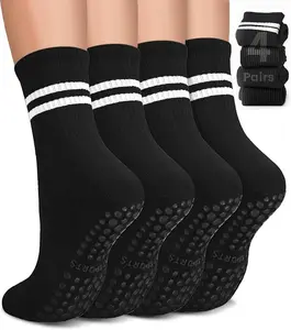 4 Pairs Pilates Socks with Grips for Women, Non-Slip Yoga Athletic Socks for Barre Barefoot Workout Hospital