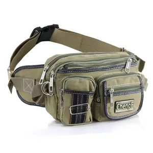 Fashionable Multi-layer Zipper Waist Bag Fanny Pack, Canvas Retro Basic Chest Bag Crossbody Bag