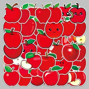Cartoon Apple Pattern Sticker, 50pcs/set Self Adhesive DIY Decals, Decorative Sticker for Gift Greeting Card Water Bottle Laptop Phone
