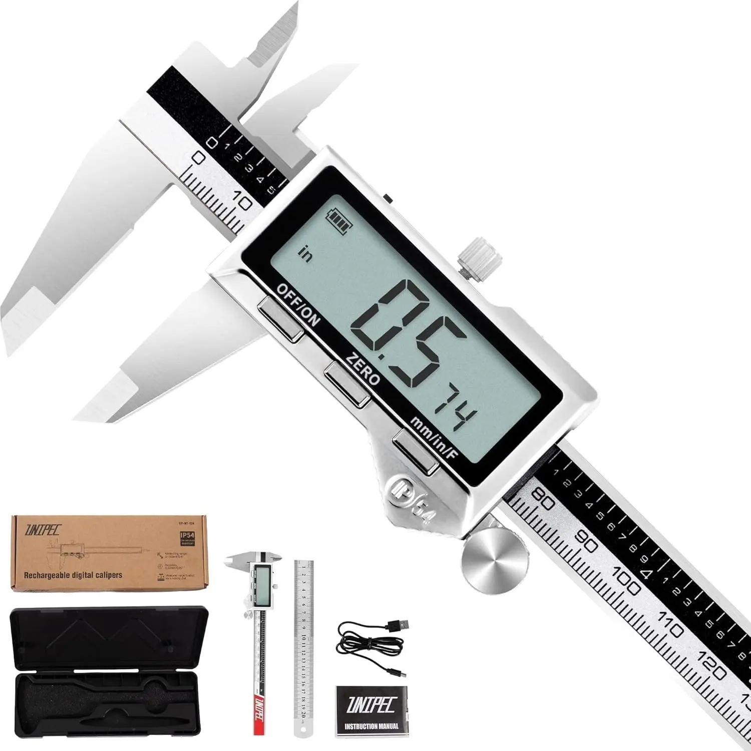 Rechargeable 12 inch Caliper Stainless Steel Vernier Micrometer Measuring Tool with Large LCD Display