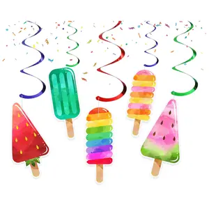 Sweet Summertime Popsicle Swirls - Set of 10 Colorful Popsicle Hanging Decorations for Summer Parties