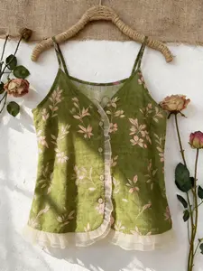 Colorful Print Delicate Thin Summer New Strapless Mesh Patchwork Chic Versatile Front Button Small Cardigan Vest