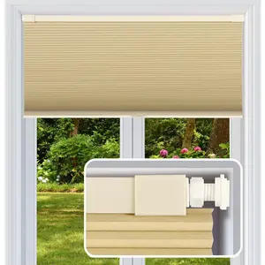 Cordless Cellular Shades No Drill No Tools Honeycomb Window Blinds Blackout Light Blocking Thermal Insulation Easy to Install Light Cream 33"W x 48"H