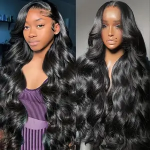 HD Transparent Body Wave Lace Front Wigs Human Hair Pre Plucked Pre Cut 180 Density 13x4 Body Wave Frontal Wigs For Women 34 Inch Glueless Body Wave Lace Front Wig