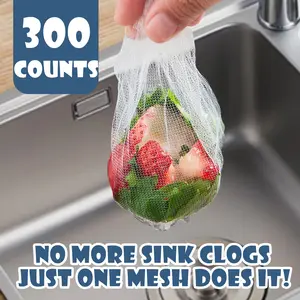 300 Counts Disposable Dishwashing Sink Drain Fine Mesh Strainer Mesh Bag, Works with Sink Strainer for Collecting Kitchen Food Waste Leftover Garbage