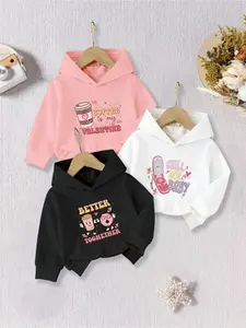 3-Piece Girls' Stylish Cute Hoodie Set | Valentine's Day Phone & Dessert & Drink Prints | Autumn Winter Sweet Casual Outfits