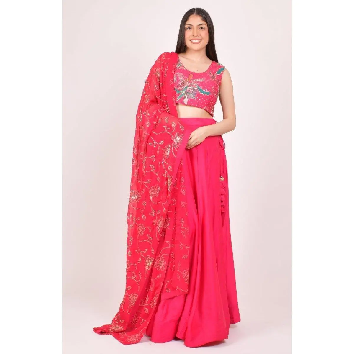 Pink Sequin & Kasab Embroidered Floral Chaniya Choli With Mukaish Dupatta
