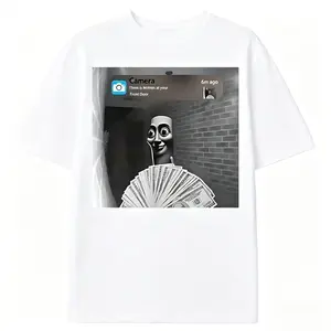 Women's 100% Cotton Short-Sleeved T-shirt Funny Tung Tung Tung Sahur Motion Meme Graphic Tee Black Casual Loose Fit Round Neck Humorous Money Brick Wall Design for Festive Roleplay & Daily Wear