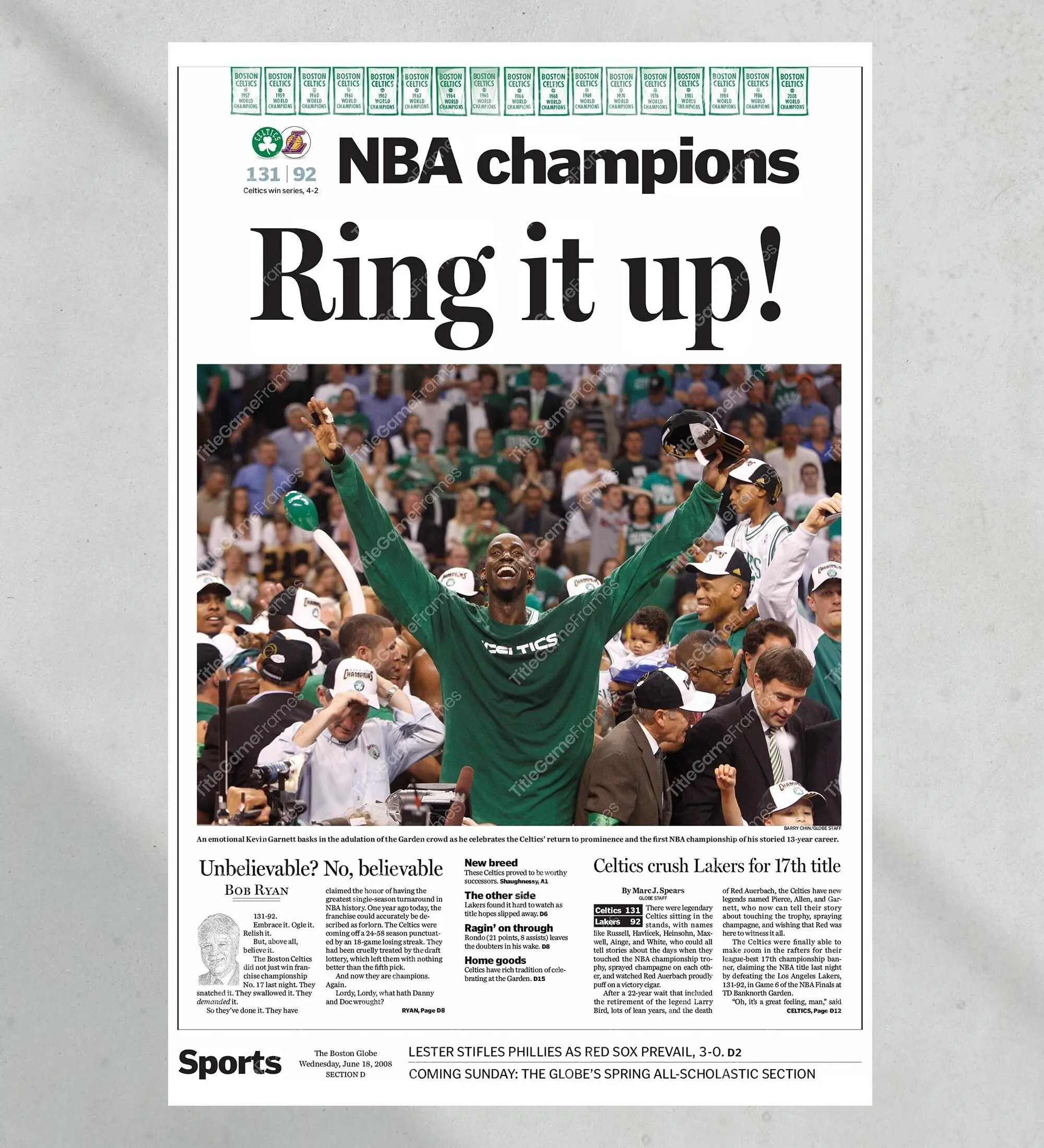 2008 Boston Celtics NBA Champions "Ring it up" Unframed Poster Front Page Print