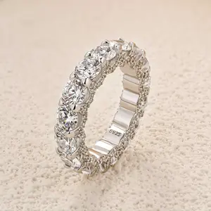 Effinny 5.0ct Round Cut Full Eternity Wedding Band, Cubic Zirconia Stackable Ring for Women, Sterling Silver Promise Ring for Wedding, Travel