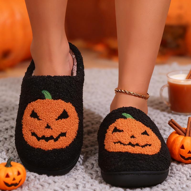 Halloween Pumpkin Slippers for Women - Cozy Plush Warm Non-Slip Indoor Outdoor Spooky Cartoon Fluffy House Shoes | Holiday Gift.