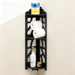 Space Saving Shelving, Wall Mounted Corner Organizer, Waterproof Small Shelf Stand for Bathroom Storage, Floating Corner Table for Tight Space, Toilet Paper Holder Stand for Small Bathroom, Black