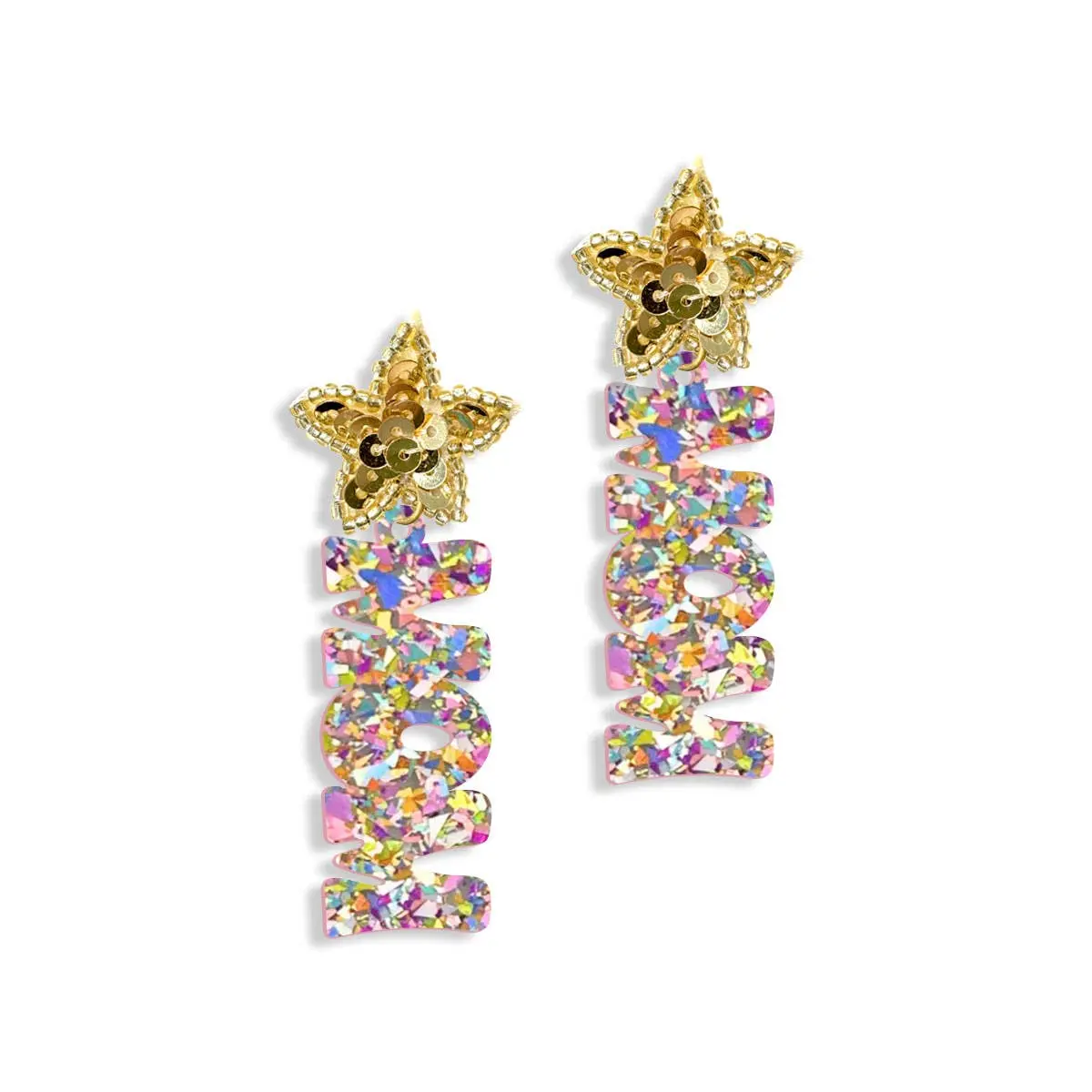 Glitter Mom Earrings Colorful Mother's Day Statement Jewelry Gift #ACE-896STR-MOM2-MLTGLT