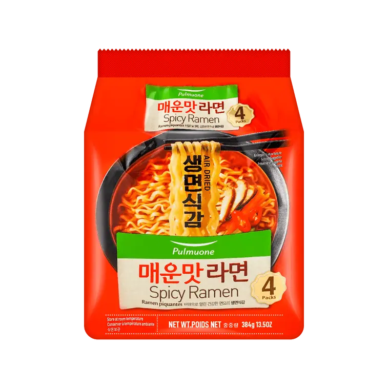 Pulmuone Garlic Spicy Flavor Instant Ramen Bowl, Pantry Food Instant Noodles - 383g, Spicy Ramen Bowl, Garlic Spicy Flavor Instant Noodles