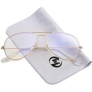 Lens Aviator Glasses Blue Light for Women Men Classic Pilot Frame Non-prescription Eyeglasses