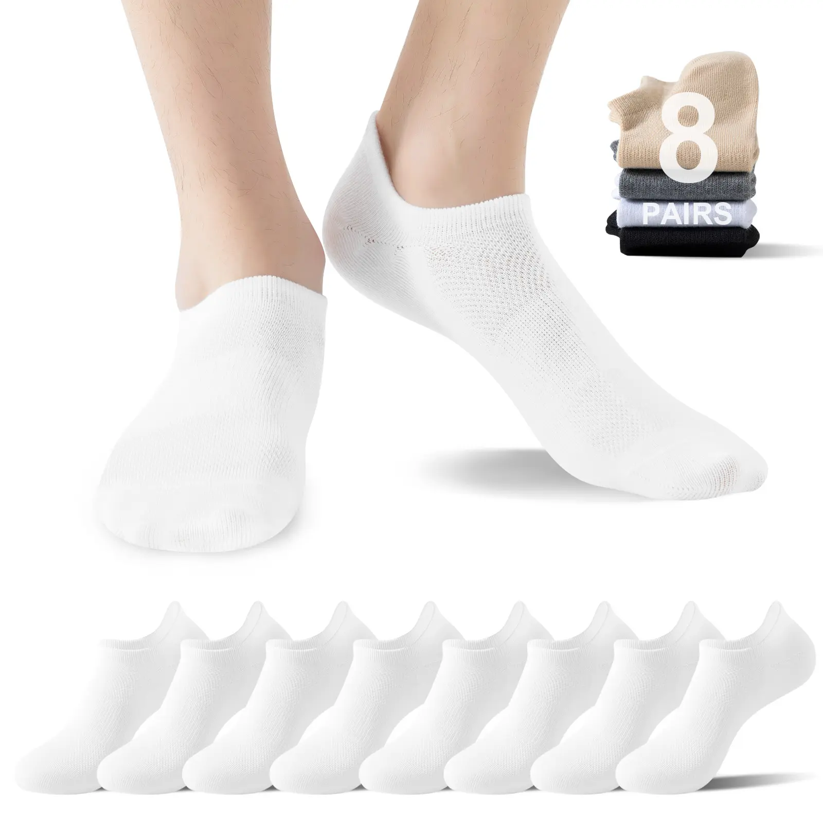 8 pairs of neutral low cut socks with arch support and moisture absorption design, comfortable all day long, suitable for walking and daily use, breathable fit, holiday gift, birthday gift