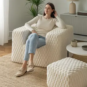 Cozy Ergonomic Sofa Chair with Ottoman High-Density Foam Beanbag Reading Chair with Lumbar Support Comfortable Lounge Seat for Living Room & Bedroom modern modular chair  bedroom