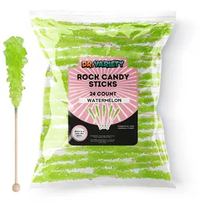 Green Watermelon Rock Candy Sticks – Green Watermelon Flavor, 24 Pack Bulk Individually Wrapped Edible Crystal Sticks for Party Favors, Weddings, Bridal & Baby Showers – By Dr. Variety