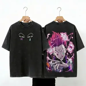 Hisoka Morou - Hunter x Hunter Anime Double Printed Vintage Washed Unisex Oversize Anime Manga Washed Heavyweight Cotton T-shirt, gifts For Anime Fan, Anime Lover, Oversize Shirt, Vintage outfit, Gift for fan Q1H