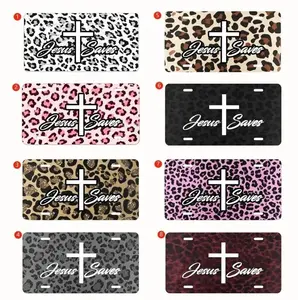 Jesus Saves Leopard Pattern License Plate, God Inspirational License Plate, Christian Car Tag, Faith Auto Accessory, Trending Spiritual