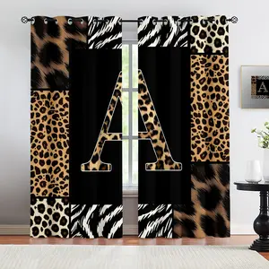 2 Panels 26 Letters Leopard Print Curtains, 80%-90% Light Blocking Curtains, Alphabet Printed Curtains, Stylish Decor Curtains for Bedroom Living Room, Wild Style Window Drapes, Ideal Gift