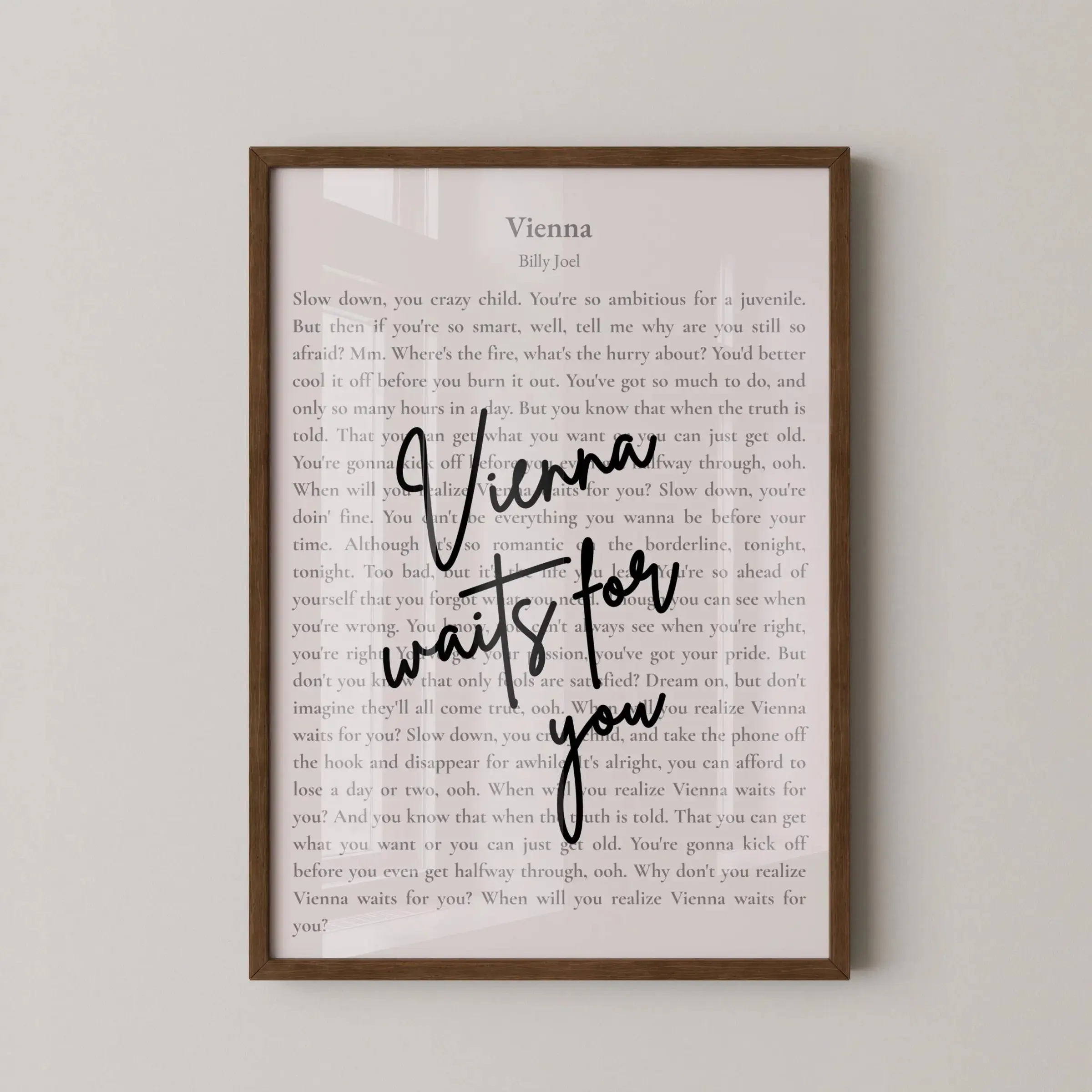 Vienna Waits for You Lyric Print, Billy Joel Song Poster, Wall Art, Music Quote Typography, Positive Affirmation Decor